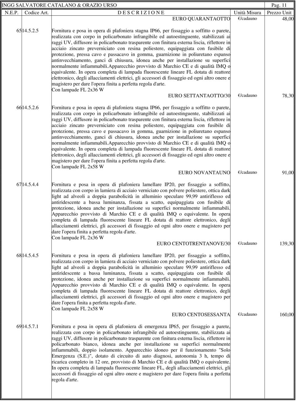 policarbonato trasparente con finitura esterna liscia, riflettore in acciaio zincato preverniciato con resina poliestere, equipaggiata con fusibile di protezione, pressa cavo e passacavo in gomma,