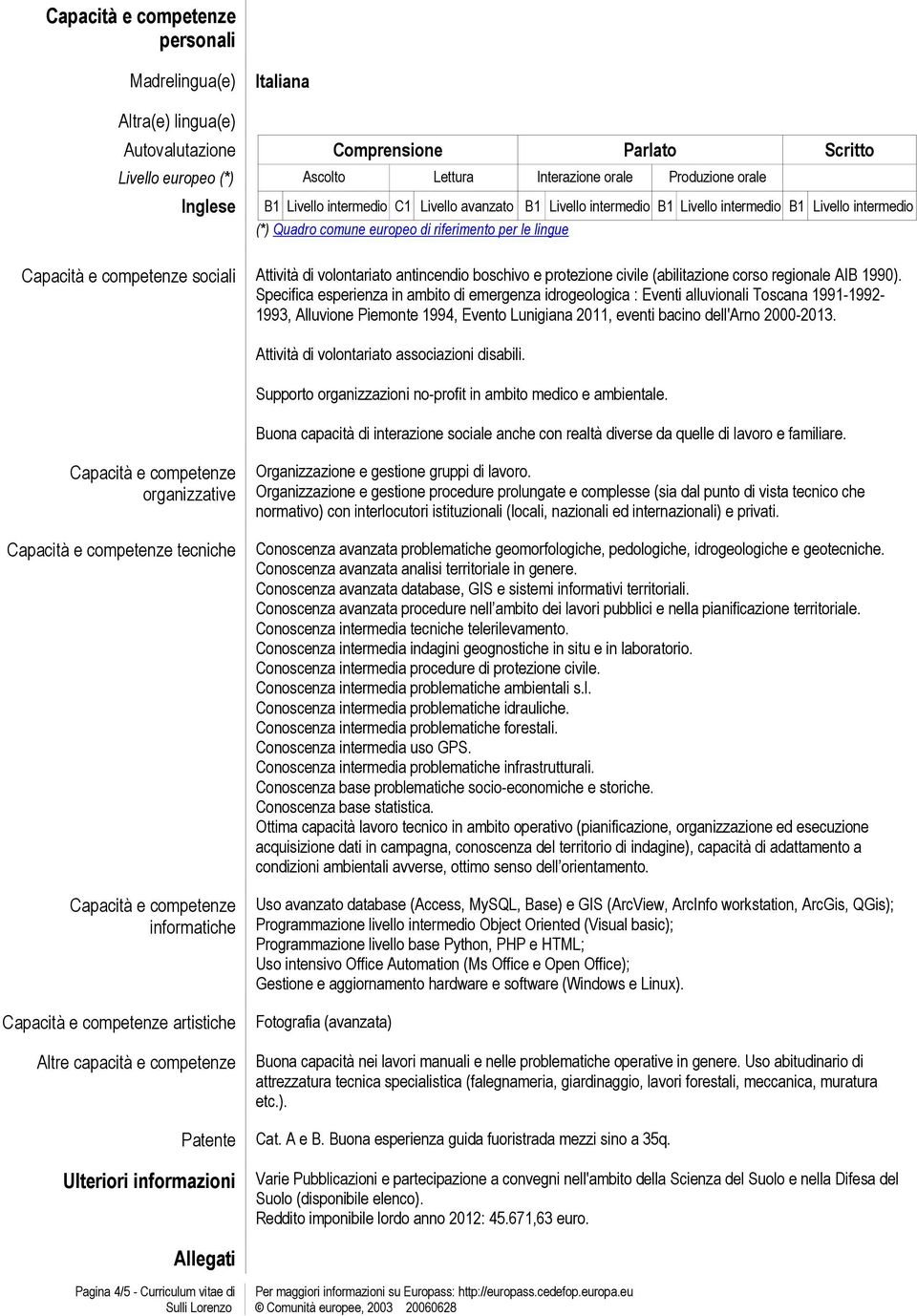 Attività di volontariato antincendio boschivo e protezione civile (abilitazione corso regionale AIB 1990).