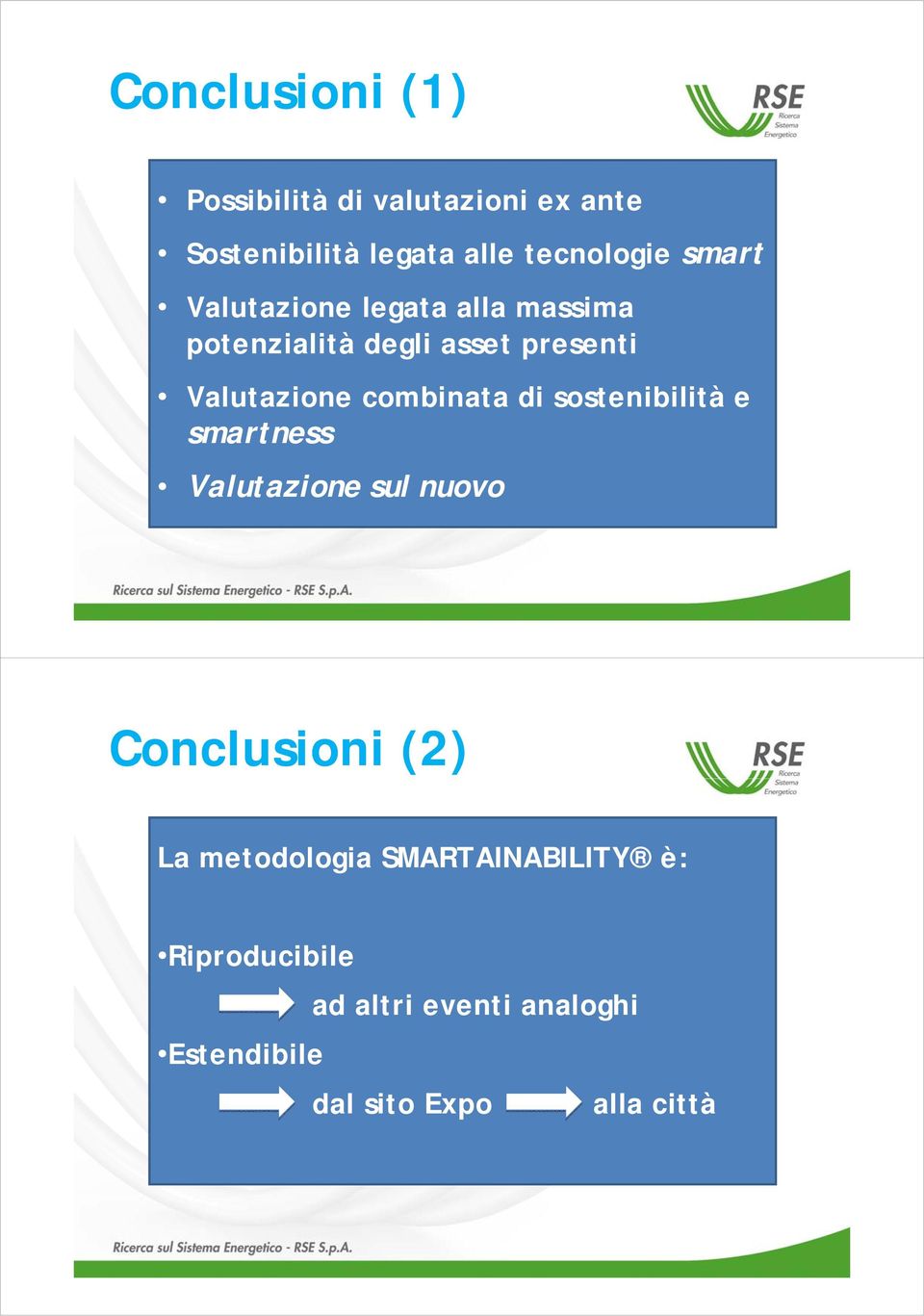 combinata di sostenibilità e smartness Valutazione sul nuovo Conclusioni (2) La