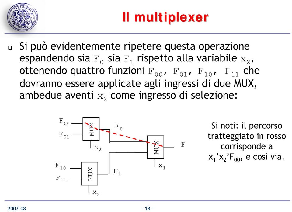 applicate agli ingressi di due, ambedue aventi x 2 come ingresso di selezione: F F x 2 F F