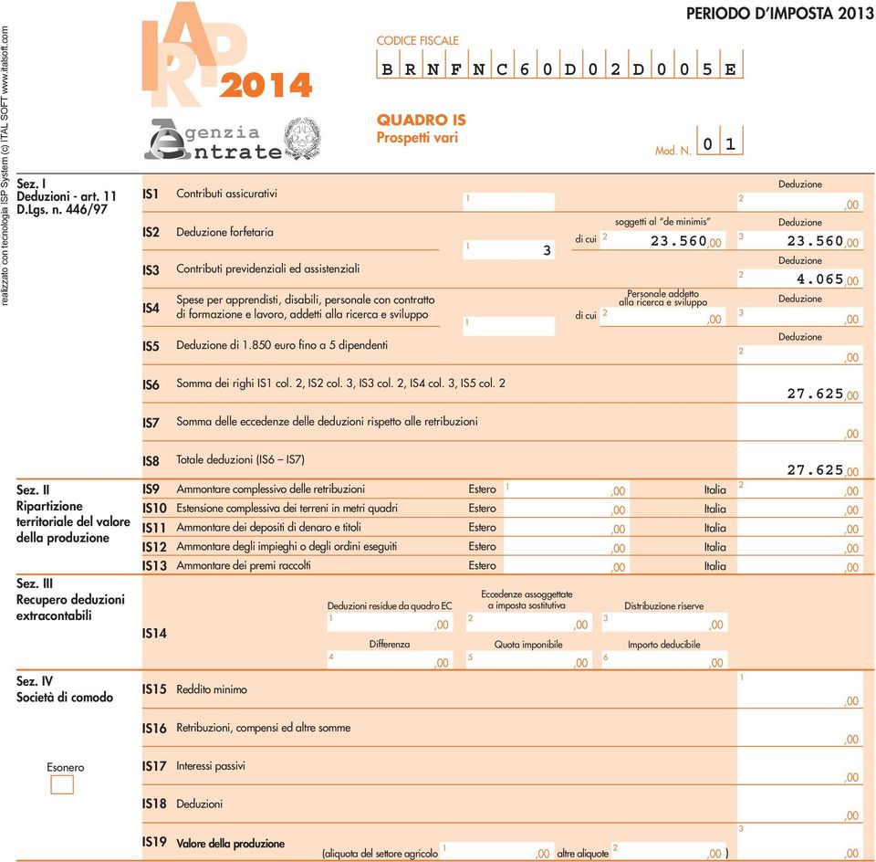 personale con contratto di formazione e lavoro, addetti alla ricerca e sviluppo Deduzione di.0 euro fino a dipendenti B R N F N C 0 D 0 D 0 0 E di cui di cui Mod. N. soggetti al de minimis.