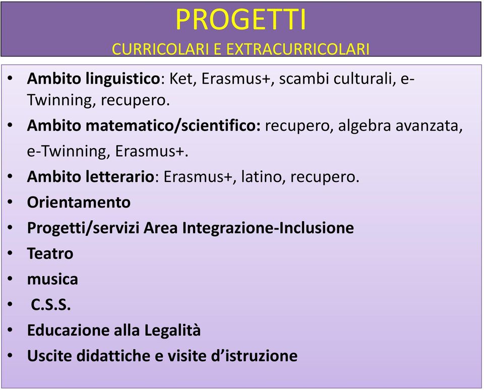 Ambito matematico/scientifico: recupero, algebra avanzata, e-twinning, Erasmus+.