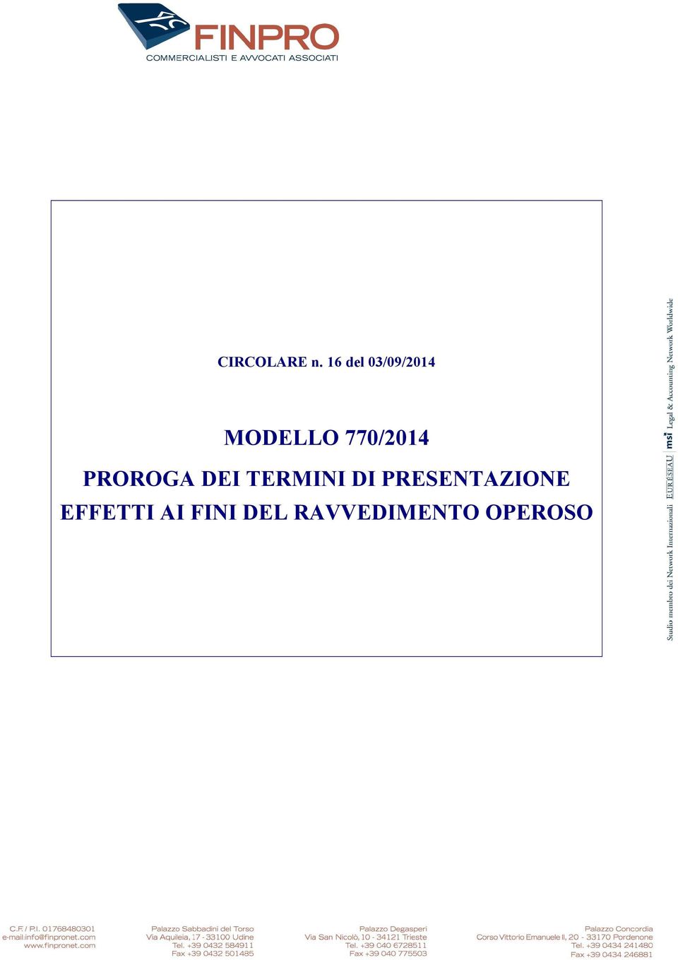 770/2014 PROROGA DEI TERMINI DI