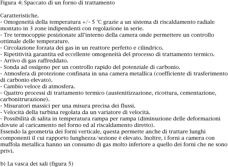 - Tre termocoppie posizionate all interno della camera onde permettere un controllo ottimale delle temperature. - Circolazione forzata dei gas in un reattore perfetto e cilindrico.