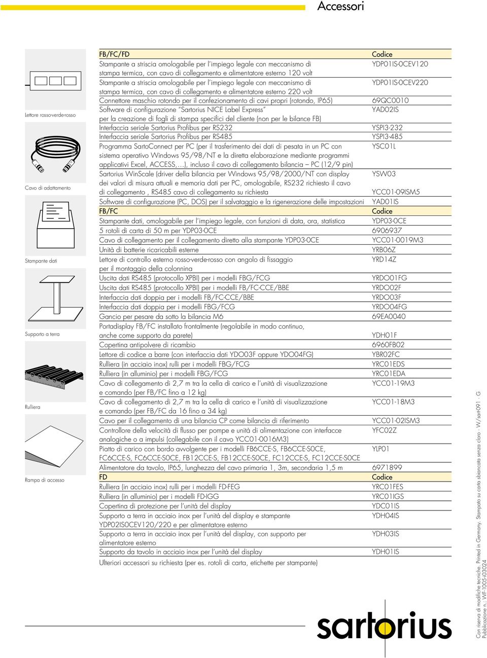 cavo di collegamento e alimentatore esterno 220 volt Connettore maschio rotondo per il confezionamento di cavi propri (rotondo, P65) 69QC0010 Software di configurazione Sartorius NCE Label Express