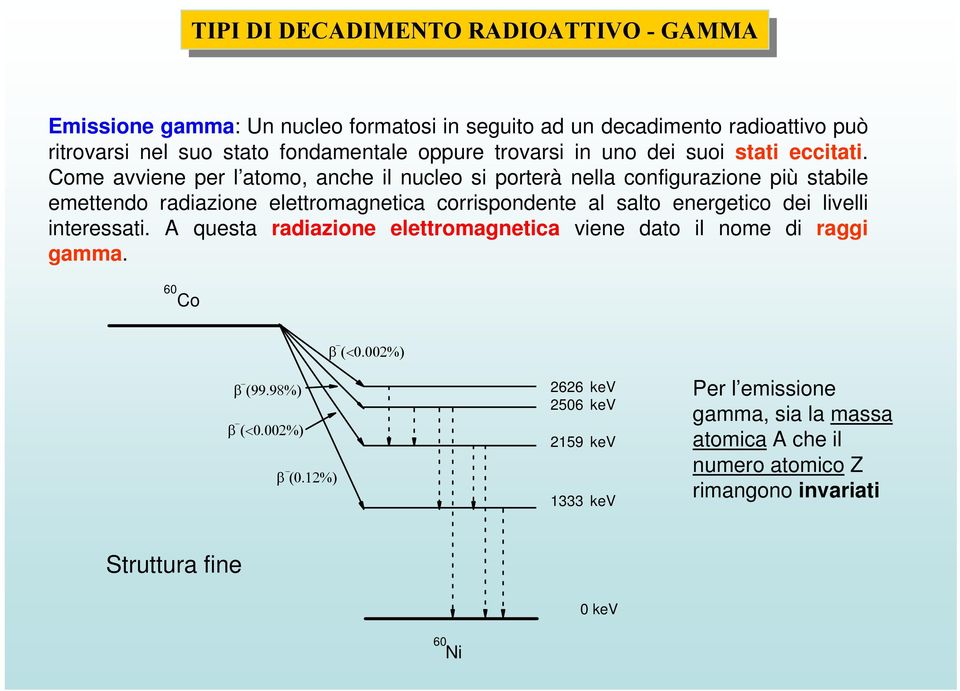 Come avviene per l atomo, anche il nucleo si porterà nella configurazione più stabile emettendo radiazione elettromagnetica corrispondente al salto