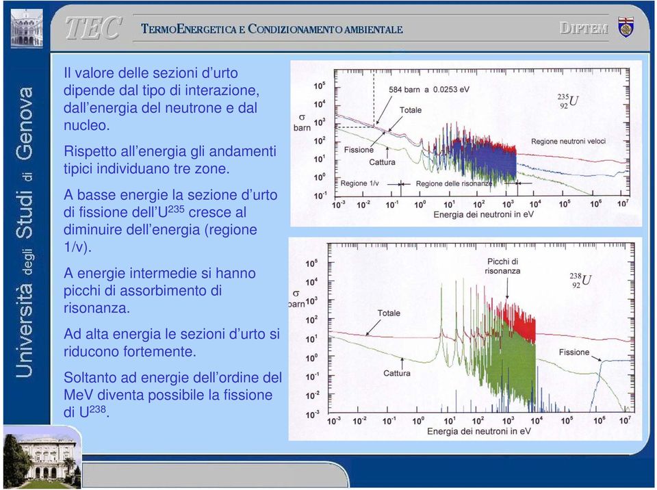 A basse energie la sezione d urto di fissione dell U 235 cresce al diminuire dell energia (regione 1/v).