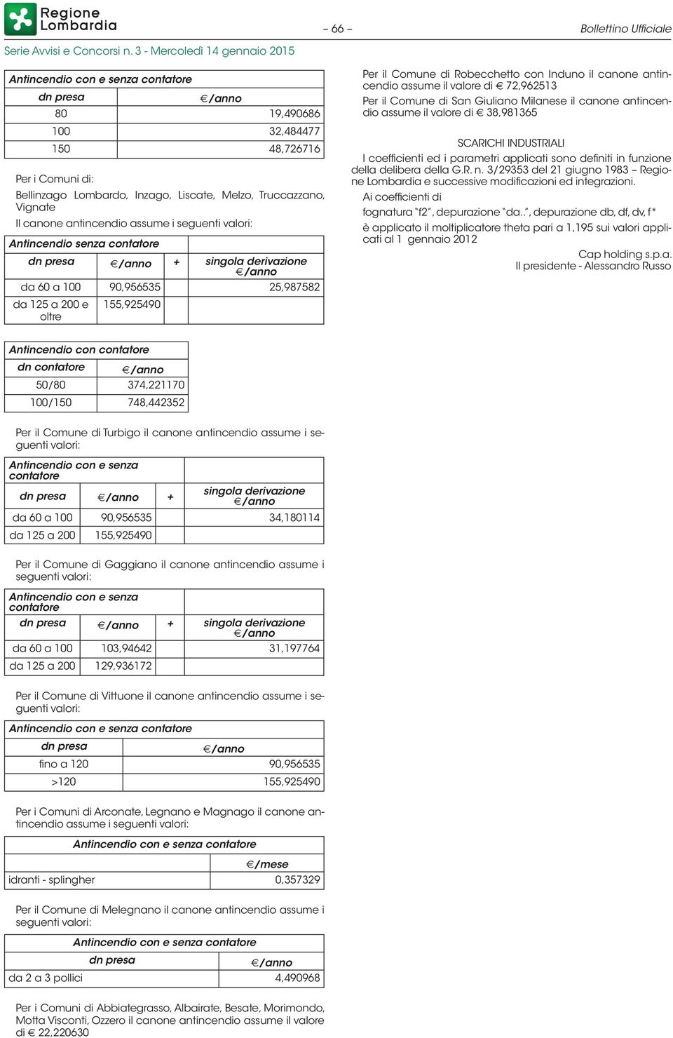 Milnese il cnone ntincendio ssume il vlore di 38,981365 SCARICHI INDUSTRIALI I coefficienti ed i prmetri pplicti sono definiti in funzione dell deliber dell G.R. n. 3/29353 del 21 giugno 1983 Regione Lombrdi e successive modificzioni ed integrzioni.