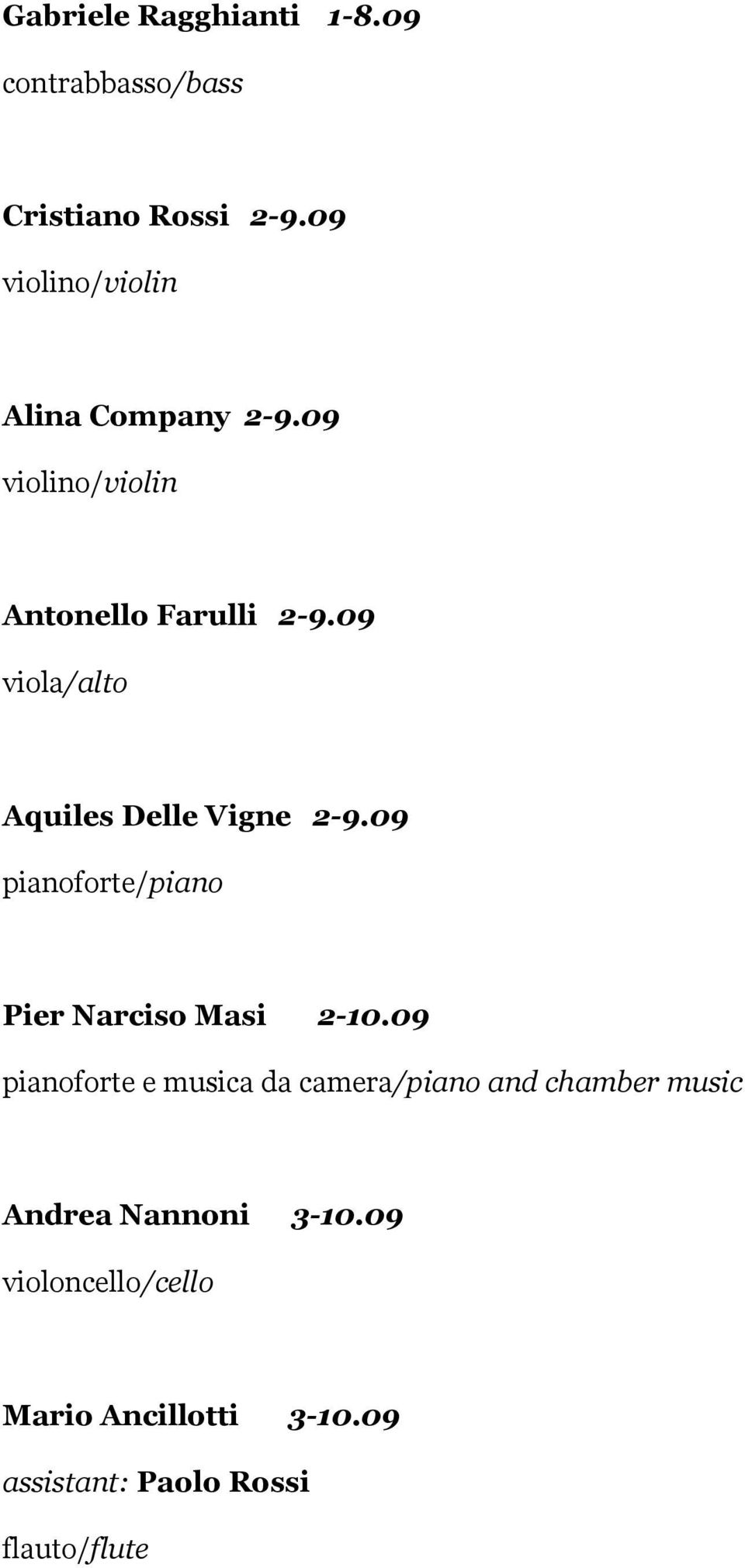 09 viola/alto Aquiles Delle Vigne 2-9.09 pianoforte/piano Pier Narciso Masi 2-10.