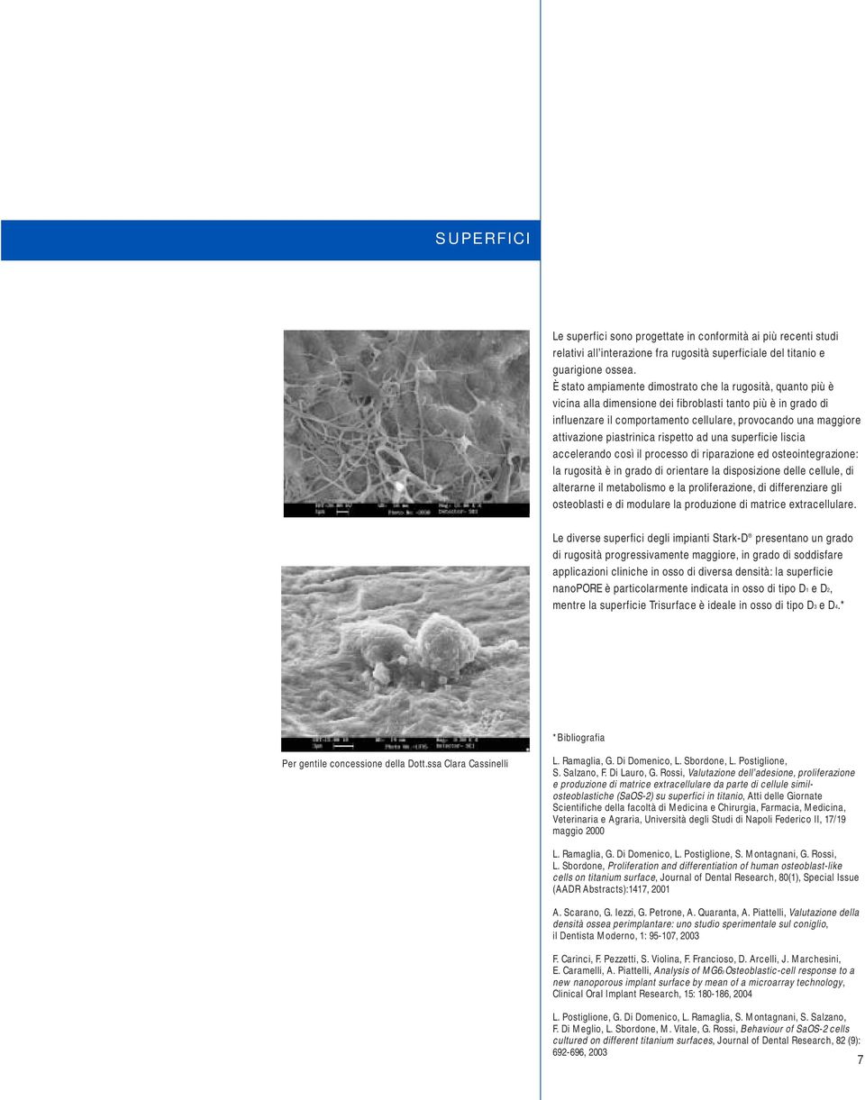 piastrinica rispetto ad una superficie liscia accelerando così il processo di riparazione ed osteointegrazione: la rugosità è in grado di orientare la disposizione delle cellule, di alterarne il