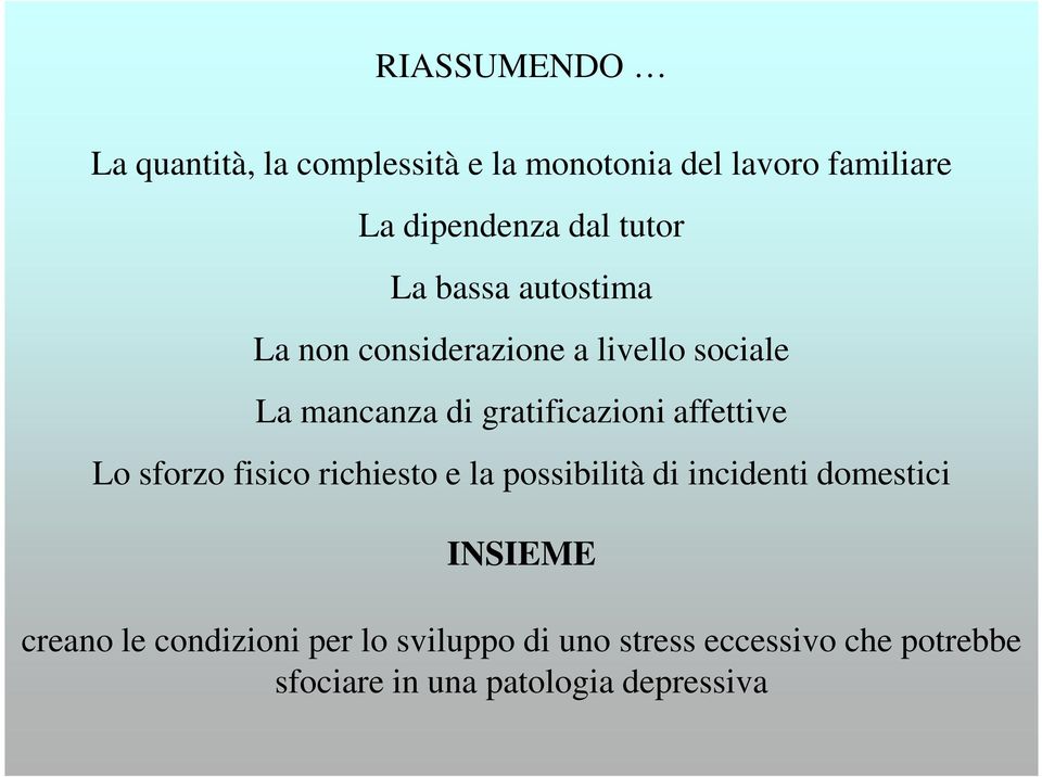 affettive Lo sforzo fisico richiesto e la possibilità di incidenti domestici INSIEME creano le