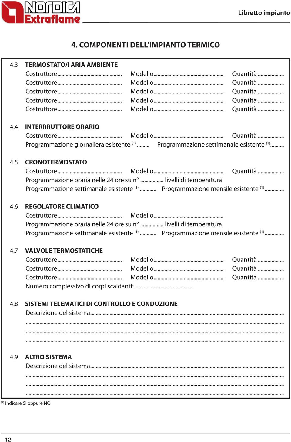 .. livelli di temperatura Programmazione settimanale esistente... Programmazione mensile esistente... REGOLATORE CLIMATICO Costruttore... Modello... Programmazione oraria nelle 24 ore su n.