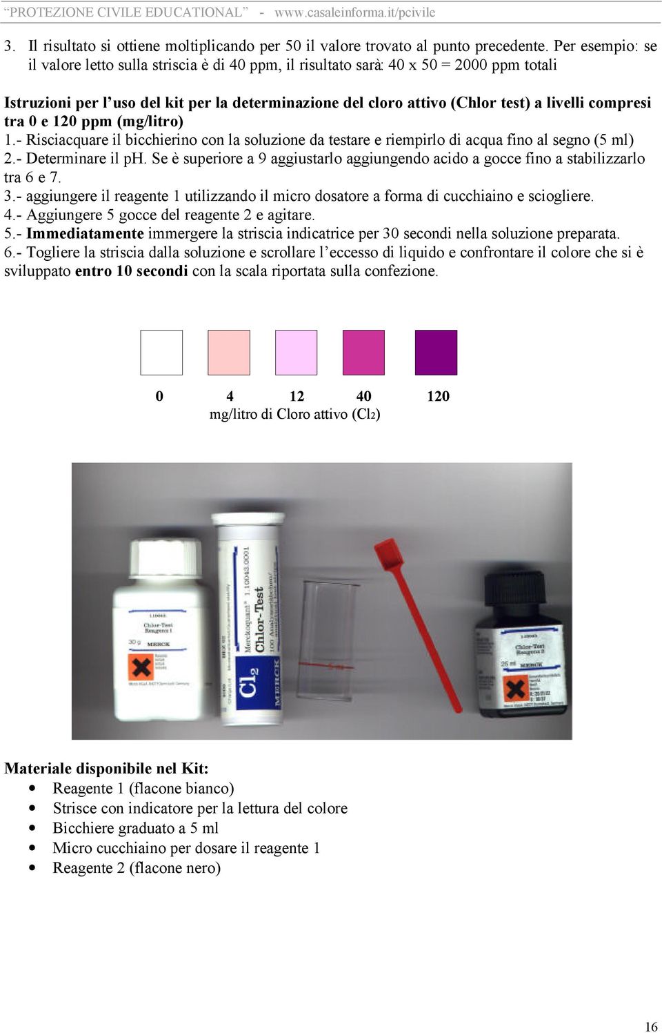 compresi tra 0 e 120 ppm (mg/litro) 1.- Risciacquare il bicchierino con la soluzione da testare e riempirlo di acqua fino al segno (5 ml) 2.- Determinare il ph.