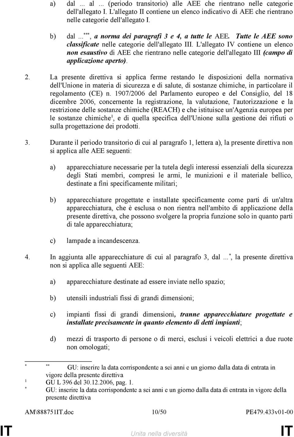 L'allegato IV contiene un elenco non esaustivo di AEE che rientrano nelle categorie dell'allegato III (campo di applicazione aperto). 2.