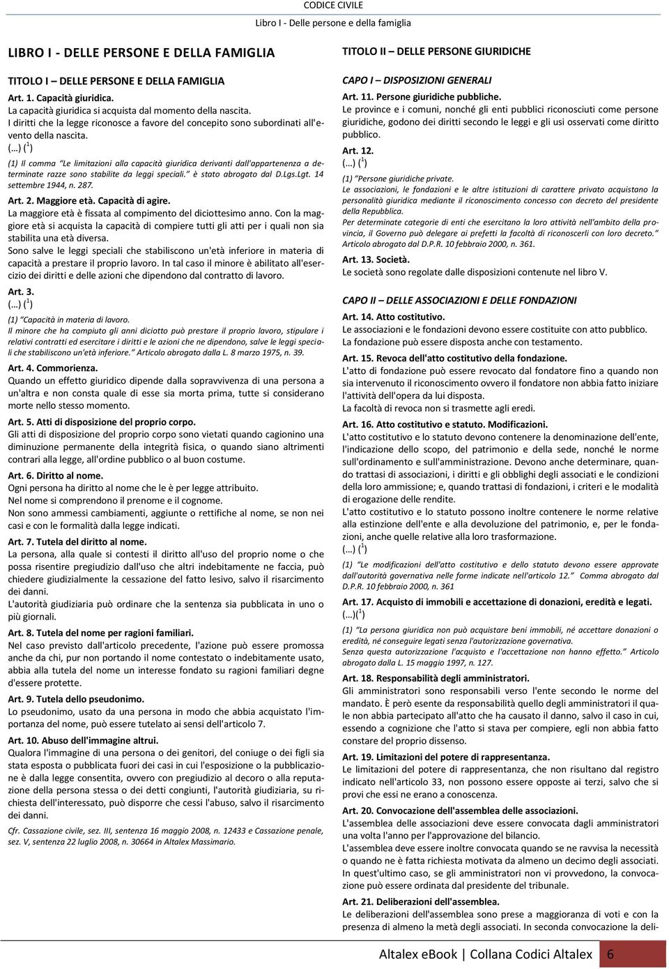 (1) Il comma Le limitazioni alla capacità giuridica derivanti dall'appartenenza a determinate razze sono stabilite da leggi speciali. è stato abrogato dal D.Lgs.Lgt. 14 settembre 1944, n. 28