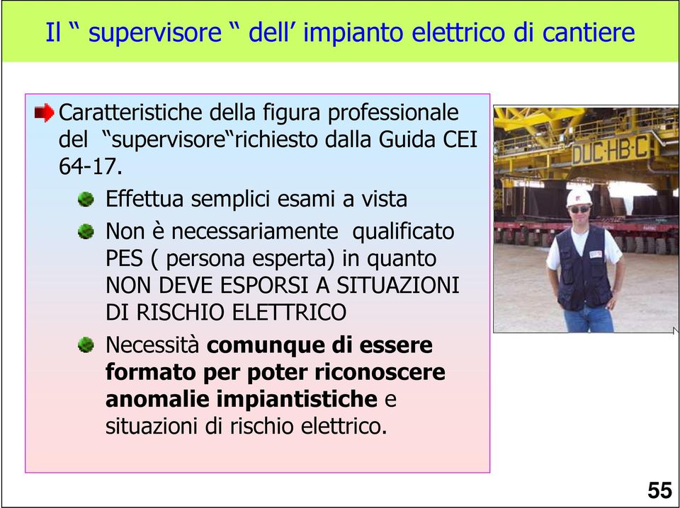 Effettua semplici esami a vista Non è necessariamente qualificato PES ( persona esperta) in quanto NON