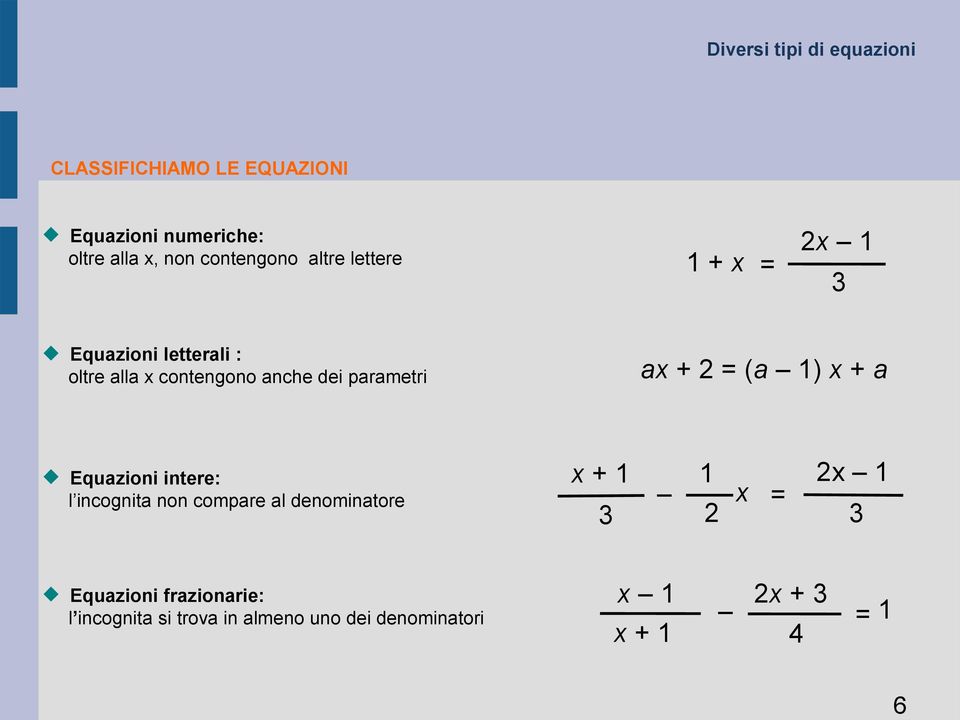 contengono anche dei parametri a (a ) a l incognita non compare al denominatore