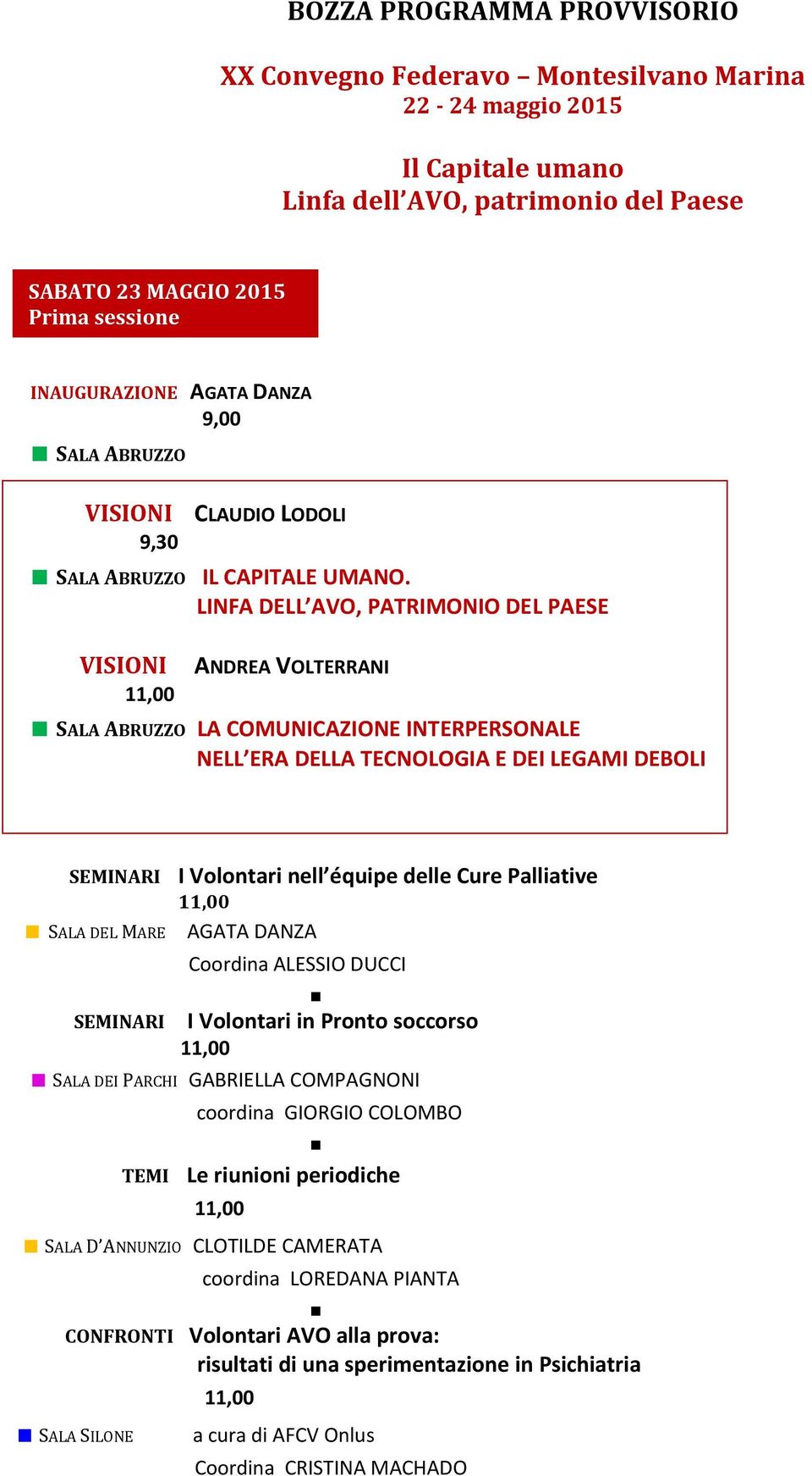 LINFA DELL AVO, PATRIMONIO DEL PAESE VISIONI ANDREA VOLTERRANI SALA ABRUZZO LA COMUNICAZIONE INTERPERSONALE NELL ERA DELLA TECNOLOGIA E DEI LEGAMI DEBOLI SALA DEL MARE SALA DEI PARCHI TEMI SALA D