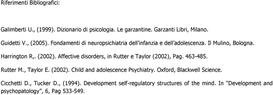Affective disorders, in Rutter e Taylor (2002), Pag. 463-485. Rutter M., Taylor E. (2002). Child and adolescence Psychiatry.