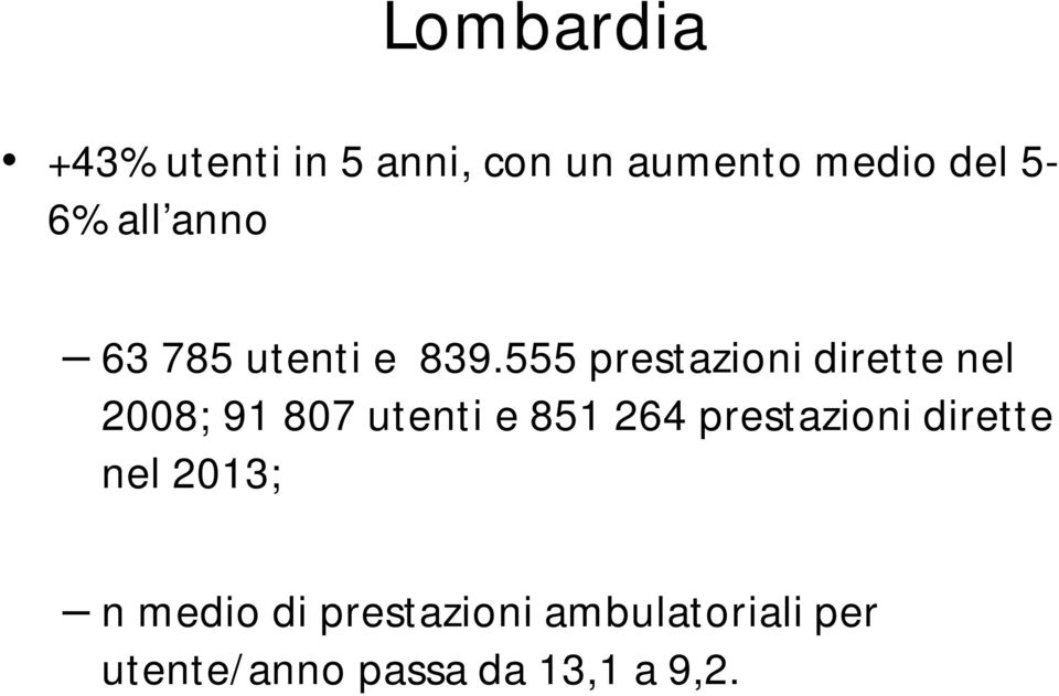 555 prestazioni dirette nel 2008; 91 807 utenti e 851 264