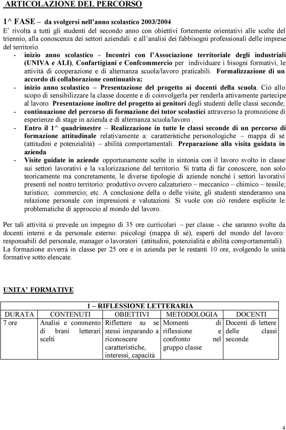 - inizio anno scolastico - Incontri con l Associazione territoriale degli industriali (UNIVA e ALI), Confartigiani e Confcommercio per individuare i bisogni formativi, le attività di cooperazione e