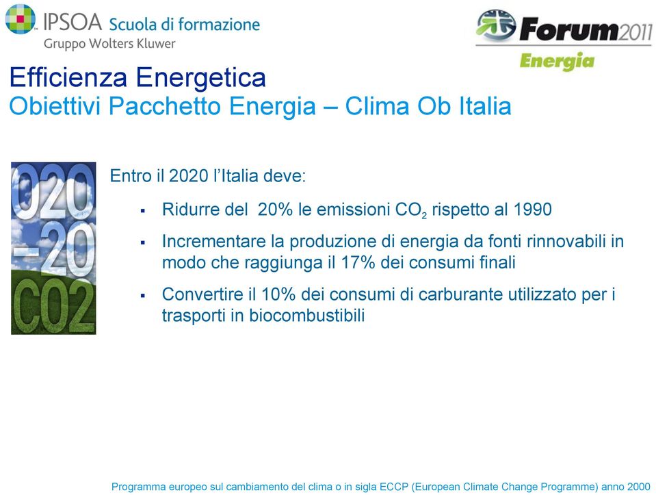 raggiunga il 17% dei consumi finali Convertire il 10% dei consumi di carburante utilizzato per i trasporti in