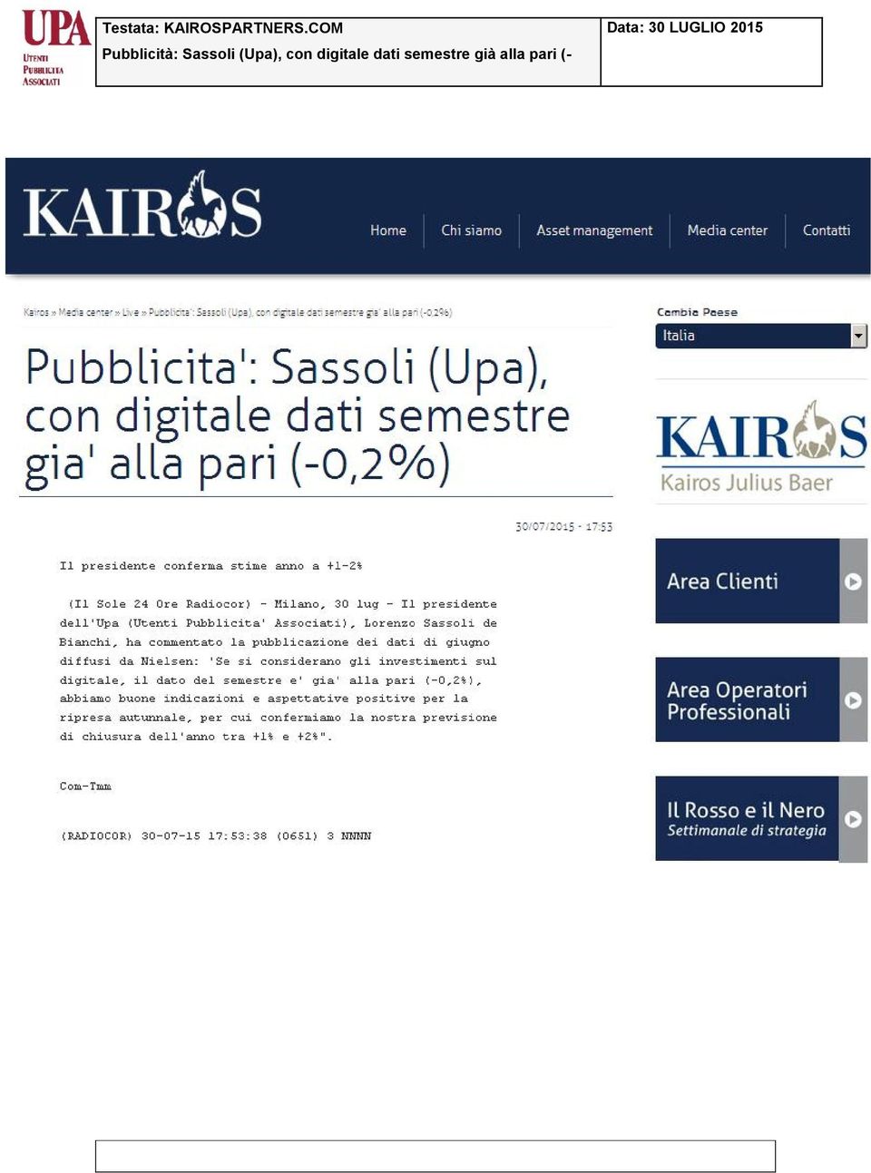 (Upa), con digitale dati