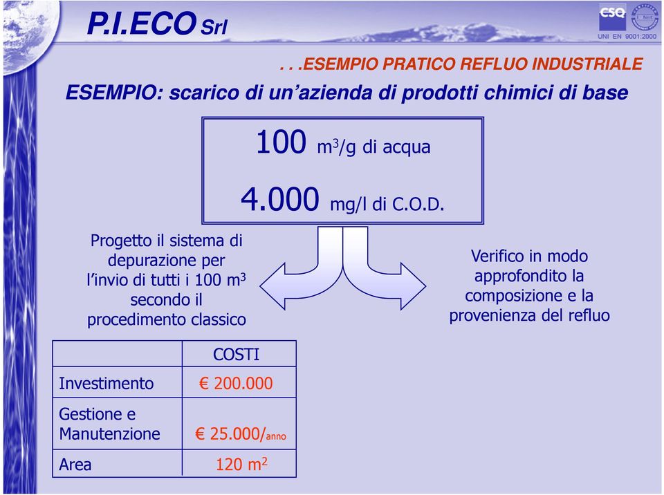 Progetto il sistema di depurazione per l invio di tutti i 100 m 3 secondo il procedimento