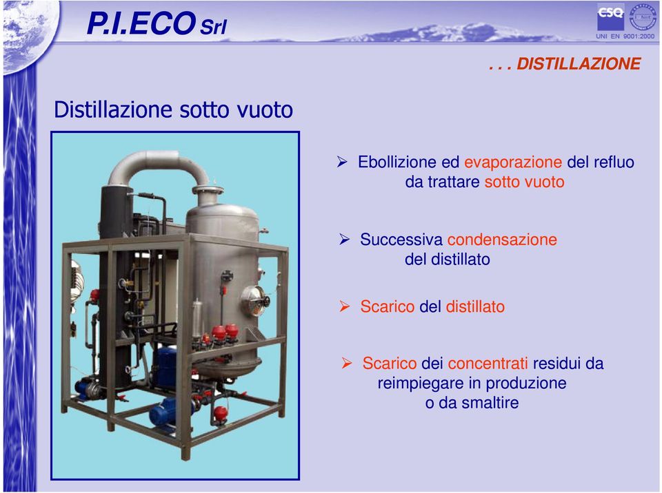 condensazione del distillato Scarico del distillato Scarico