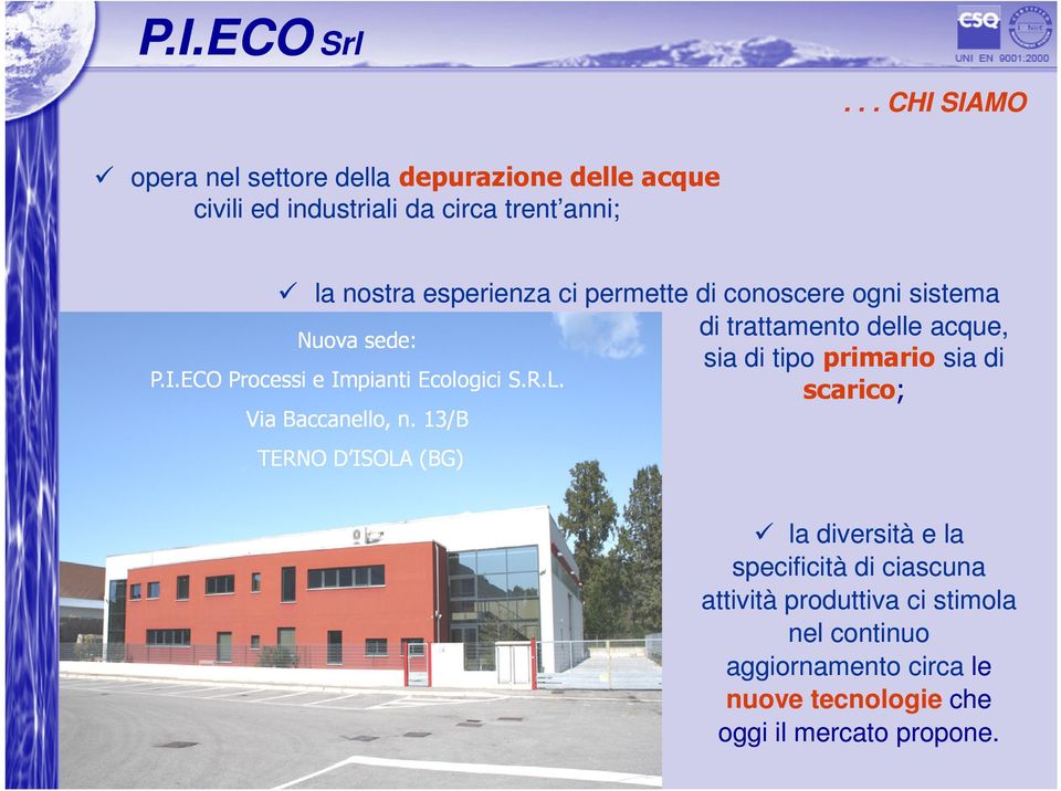 scarico; P.I.ECO Processi e Impianti Ecologici S.R.L. Via Baccanello, n.