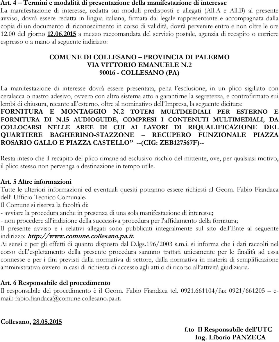 entro e non oltre le ore 12.00 del giorno 12.06.