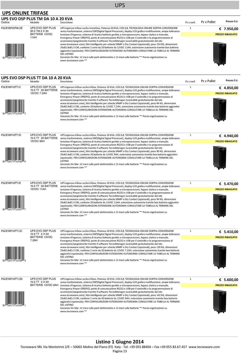 multifunzione, ampia tolleranza tensione d'ingresso, sistema di ricarica batterie gestito a microprocessore, bypass statico e manuale, Emergency Power Off(EPO), porte di comunicazione RS232 e USB per