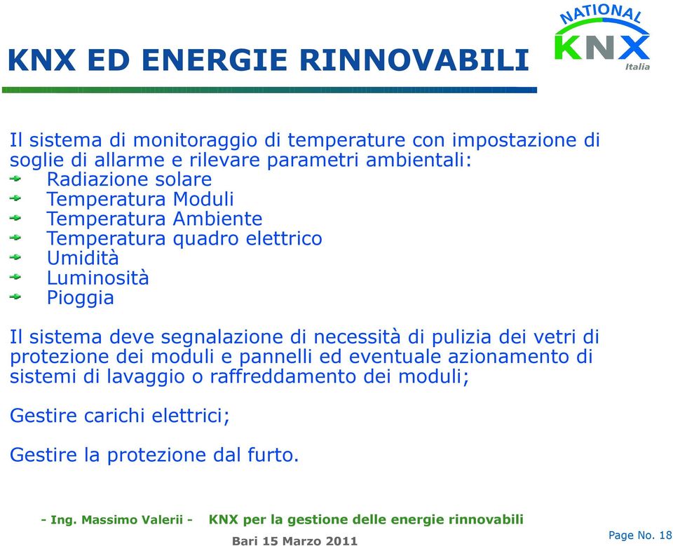 sistema deve segnalazione di necessità di pulizia dei vetri di protezione dei moduli e pannelli ed eventuale