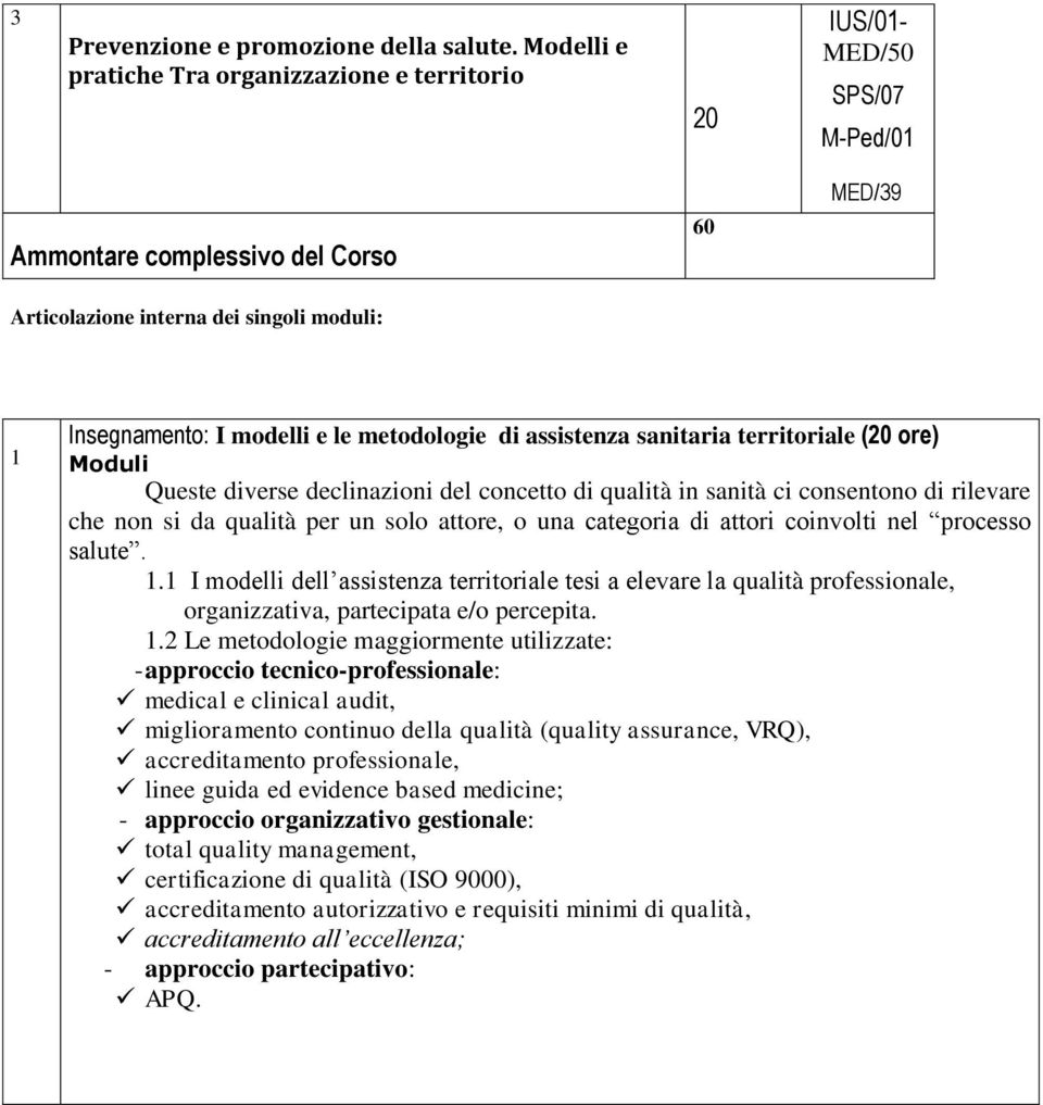 metodologie di assistenza sanitaria territoriale ( ore) Queste diverse declinazioni del concetto di qualità in sanità ci consentono di rilevare che non si da qualità per un solo attore, o una