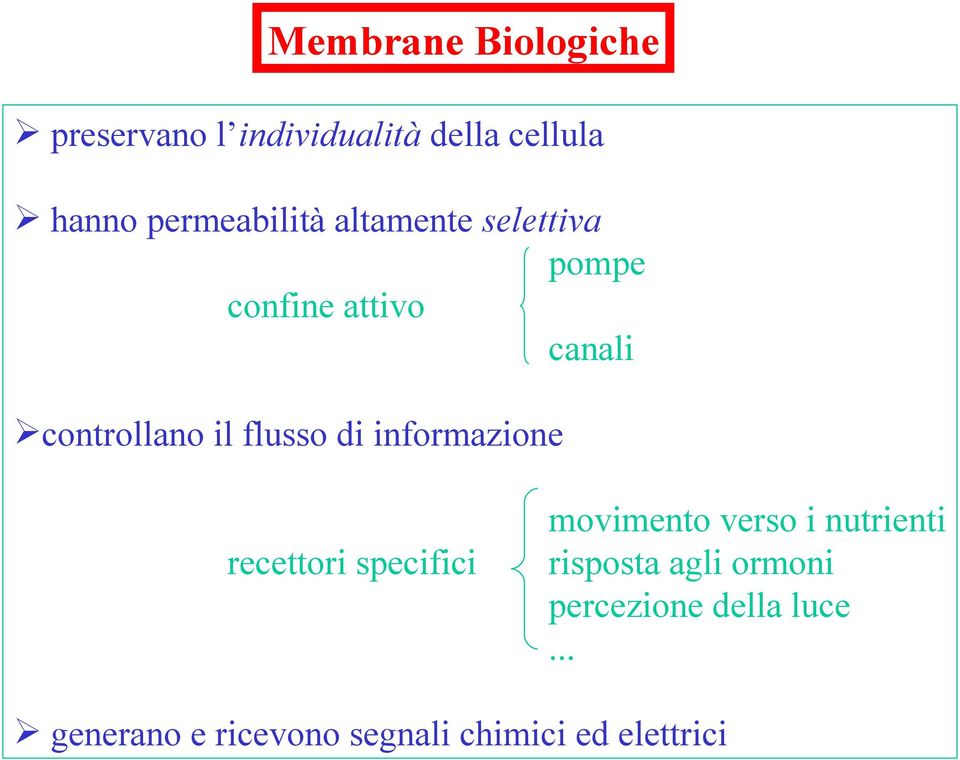 flusso di informazione recettori specifici movimento verso i nutrienti