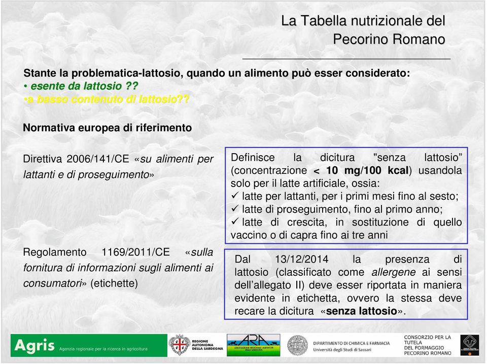 (etichette) Definisce la dicitura "senza lattosio (concentrazione < 10 mg/100 kcal) usandola solo per il latte artificiale, ossia: latte per lattanti, per i primi mesi fino al sesto; latte di