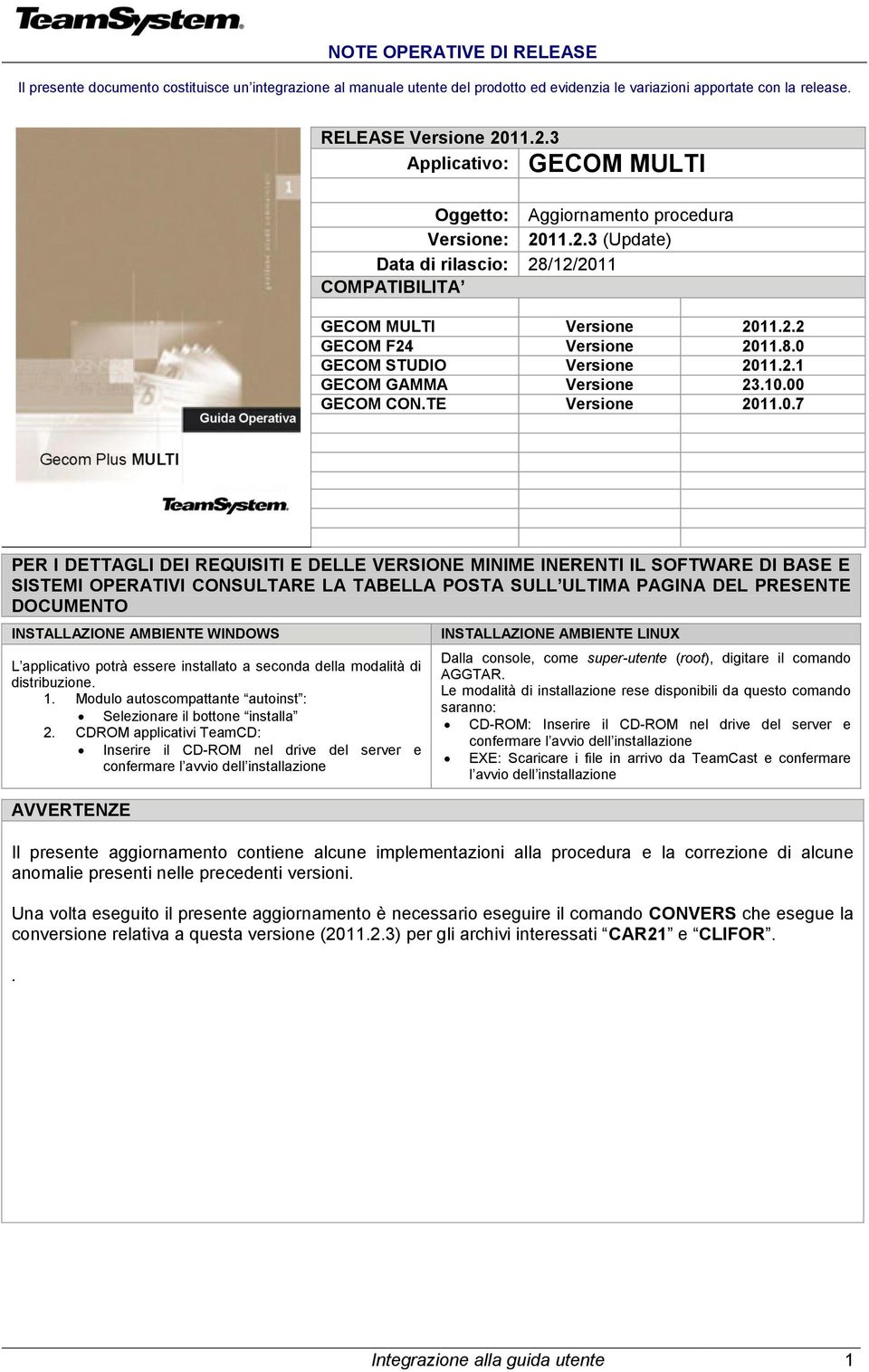 2.1 GECOM GAMMA Versione 23.10.