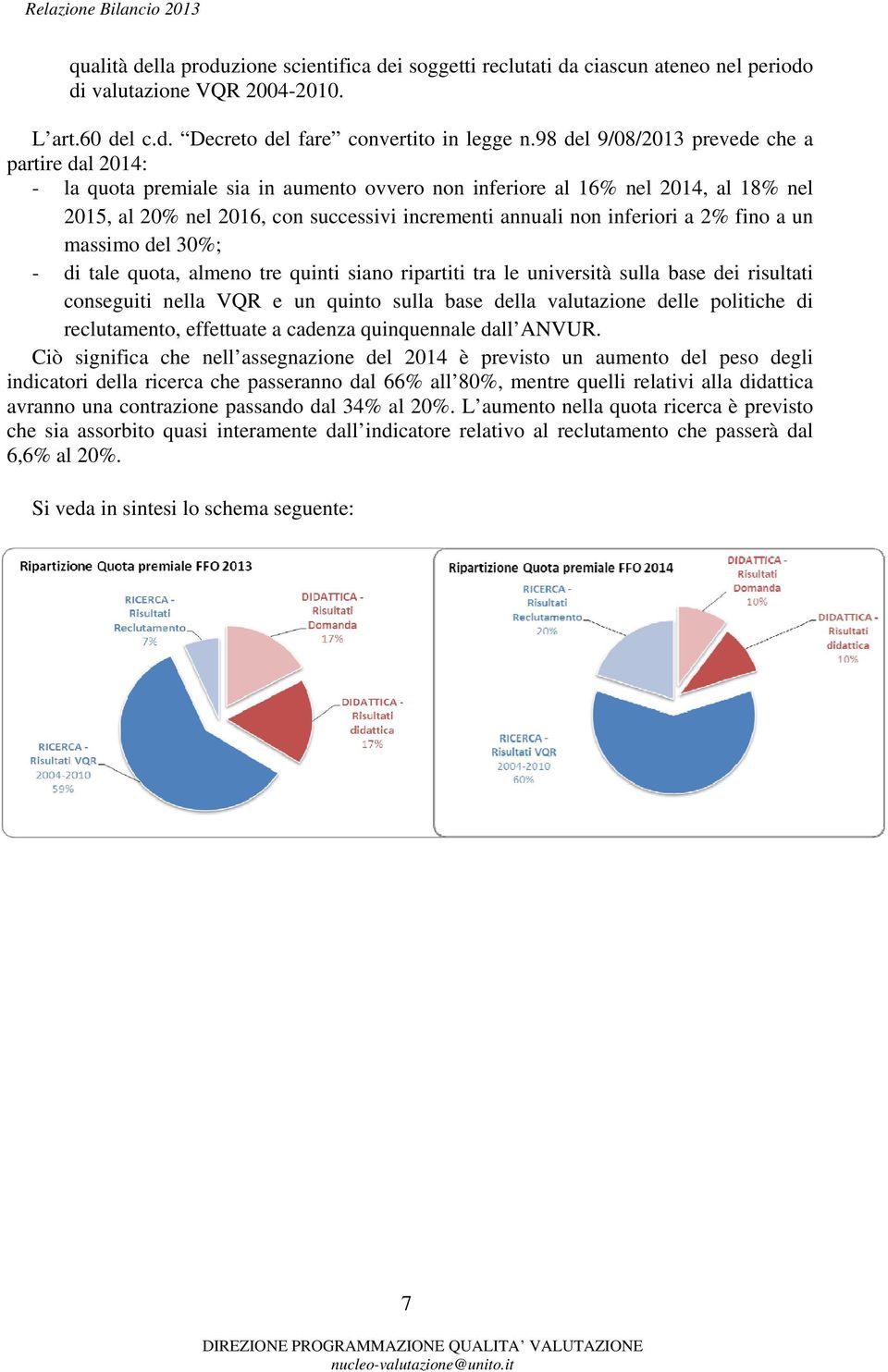 a 2% fino a un massimo del 30%; - di tale quota, almeno tre quinti siano ripartiti tra le università sulla base dei risultati conseguiti nella VQR e un quinto sulla base della valutazione delle