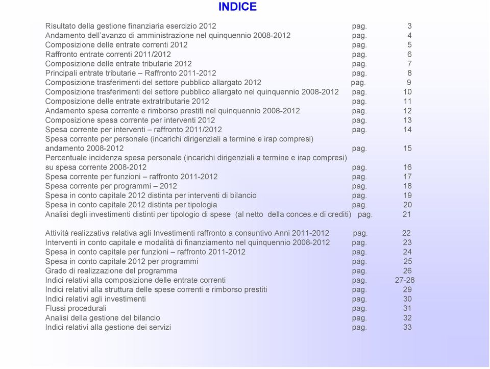 8 Composizione trasferimenti del settore pubblico allargato 2012 pag. 9 Composizione trasferimenti del settore pubblico allargato nel quinquennio 2008-2012 pag.
