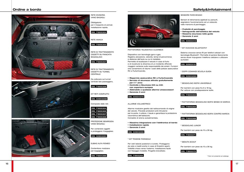 Praticità di parcheggio Salvaguardia dell estetica del veicolo Massima sicurezza nella guida Garanzia 3 anni DIS. 50903410 DIS. 71805355 RETE DI TRATTENIMENTO OGGETTI SU FIANCATA BAGAGLIAIO DIS.