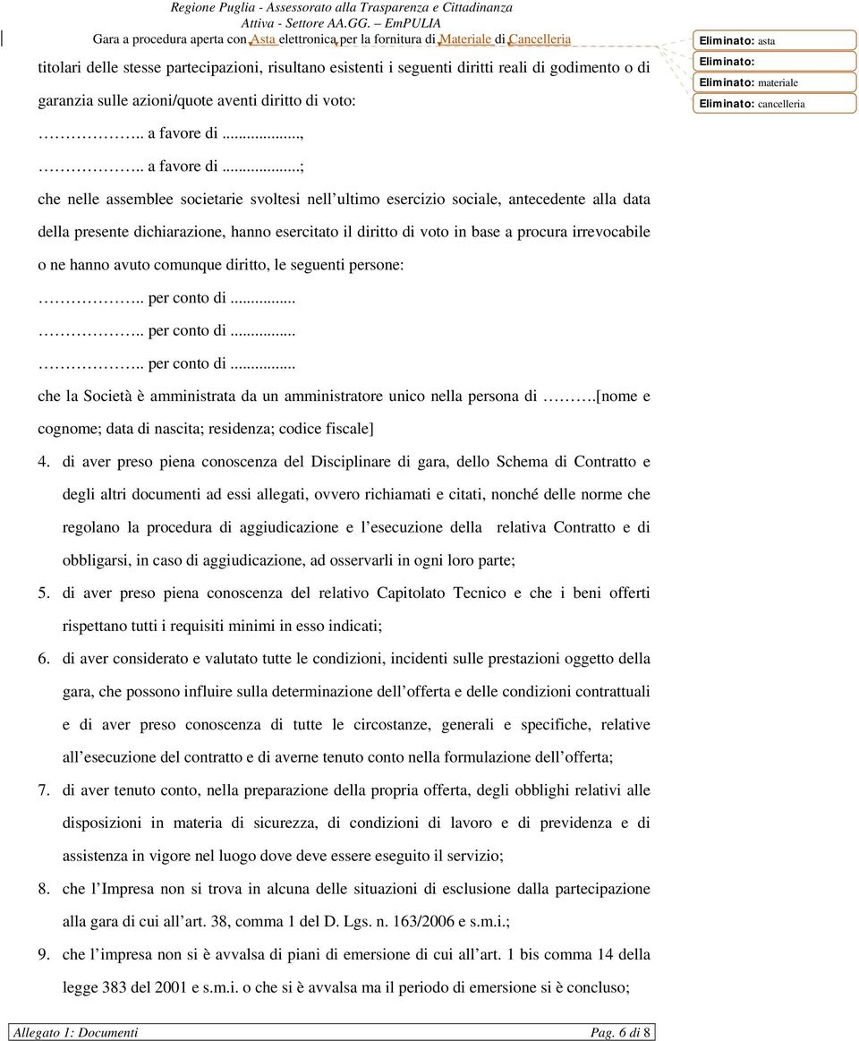 ..; che nelle assemblee societarie svoltesi nell ultimo esercizio sociale, antecedente alla data della presente dichiarazione, hanno esercitato il diritto di voto in base a procura irrevocabile o ne