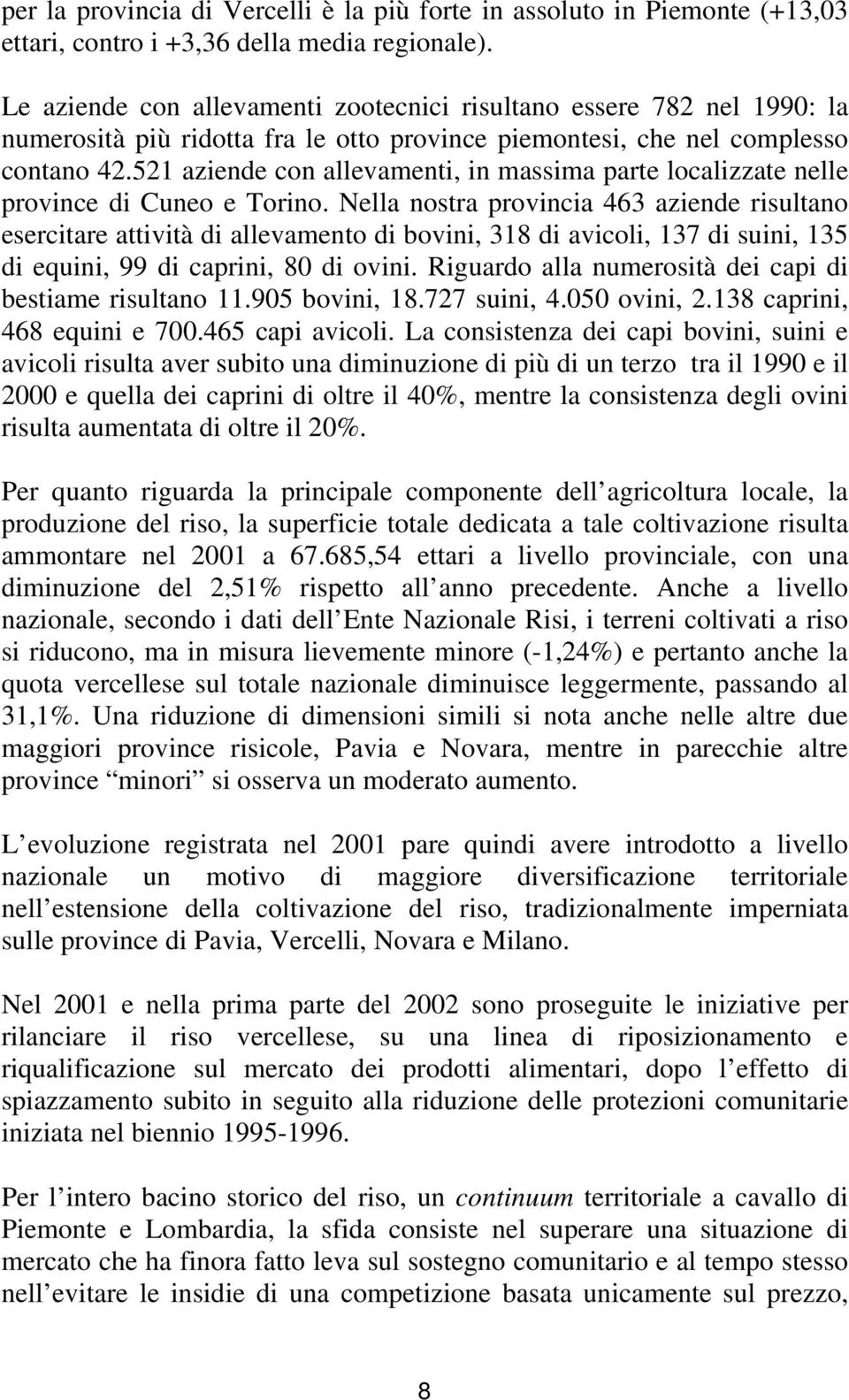 521 aziende con allevamenti, in massima parte localizzate nelle province di Cuneo e Torino.