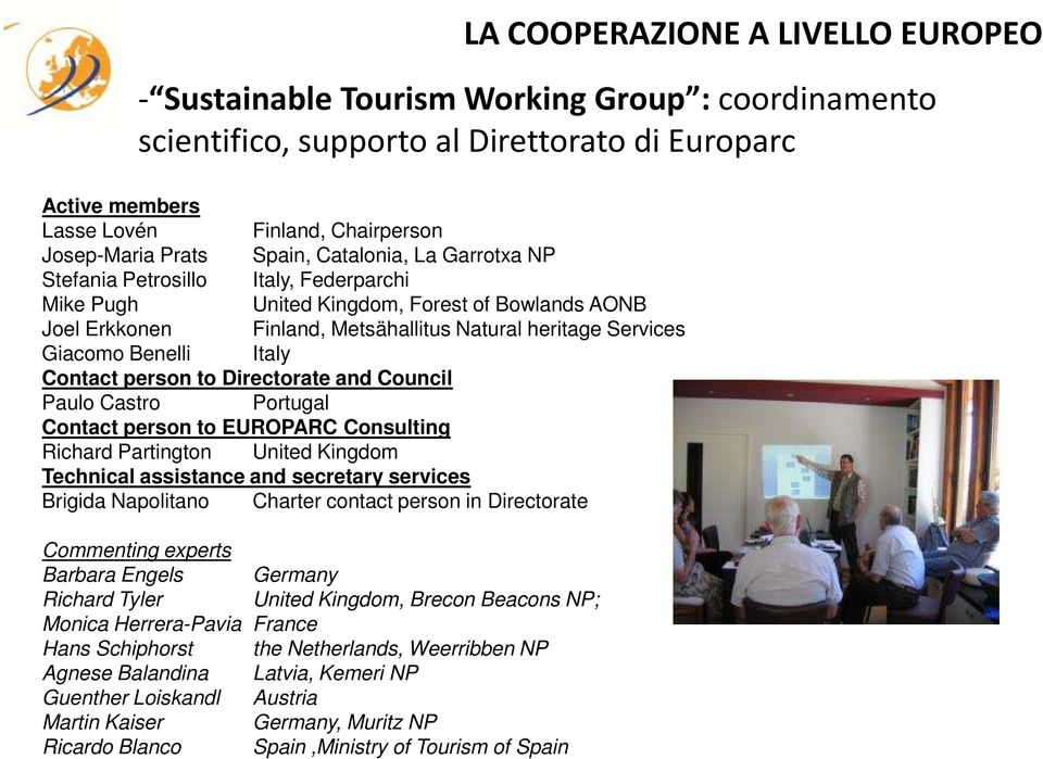 Benelli Italy Contact person to Directorate and Council Paulo Castro Portugal Contact person to EUROPARC Consulting Richard Partington United Kingdom Technical assistance and secretary services