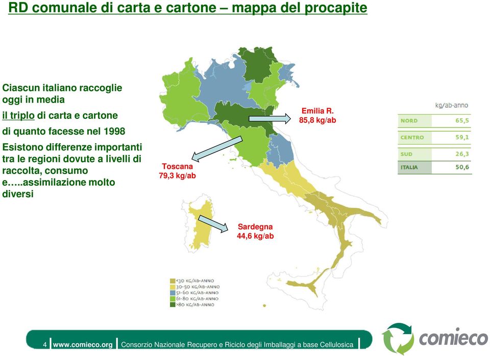 differenze importanti tra le regioni dovute a livelli di raccolta, consumo e.