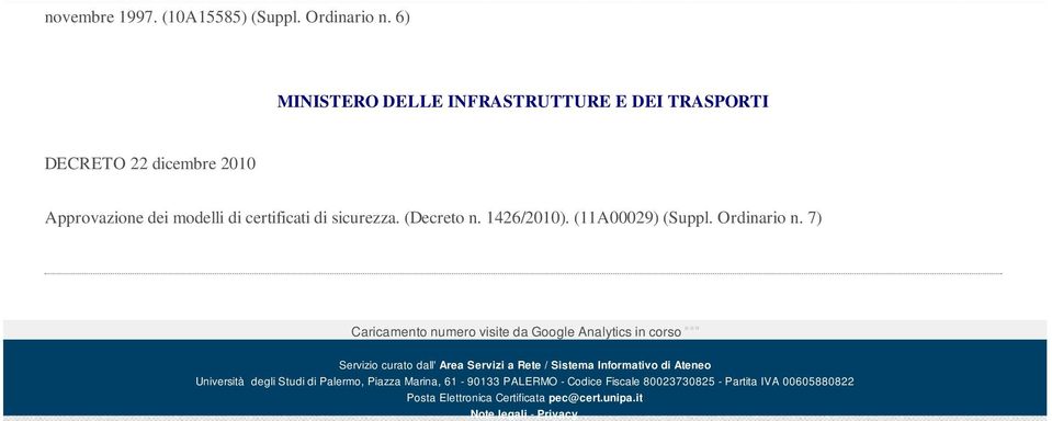 (11A00029) (Suppl. Ordinario n.