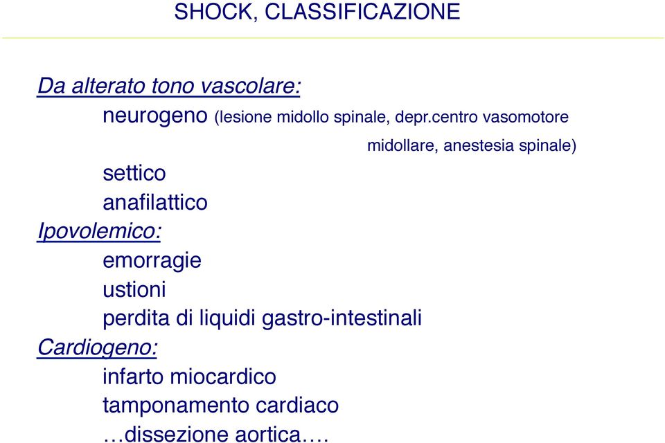 !!!!!midollare, anestesia spinale)!!settico!!anafilattico! Ipovolemico:!