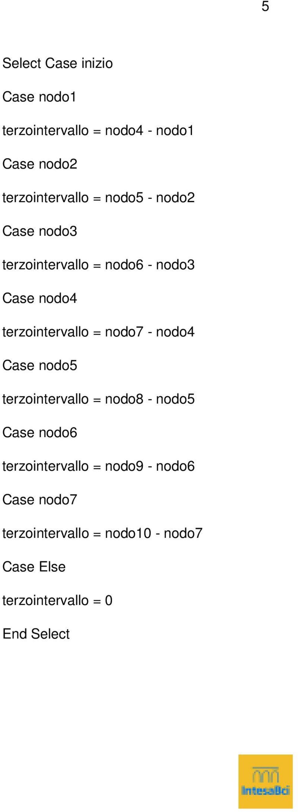 nodo5 terzointervallo = nodo8 - nodo5 Case nodo6 terzointervallo =