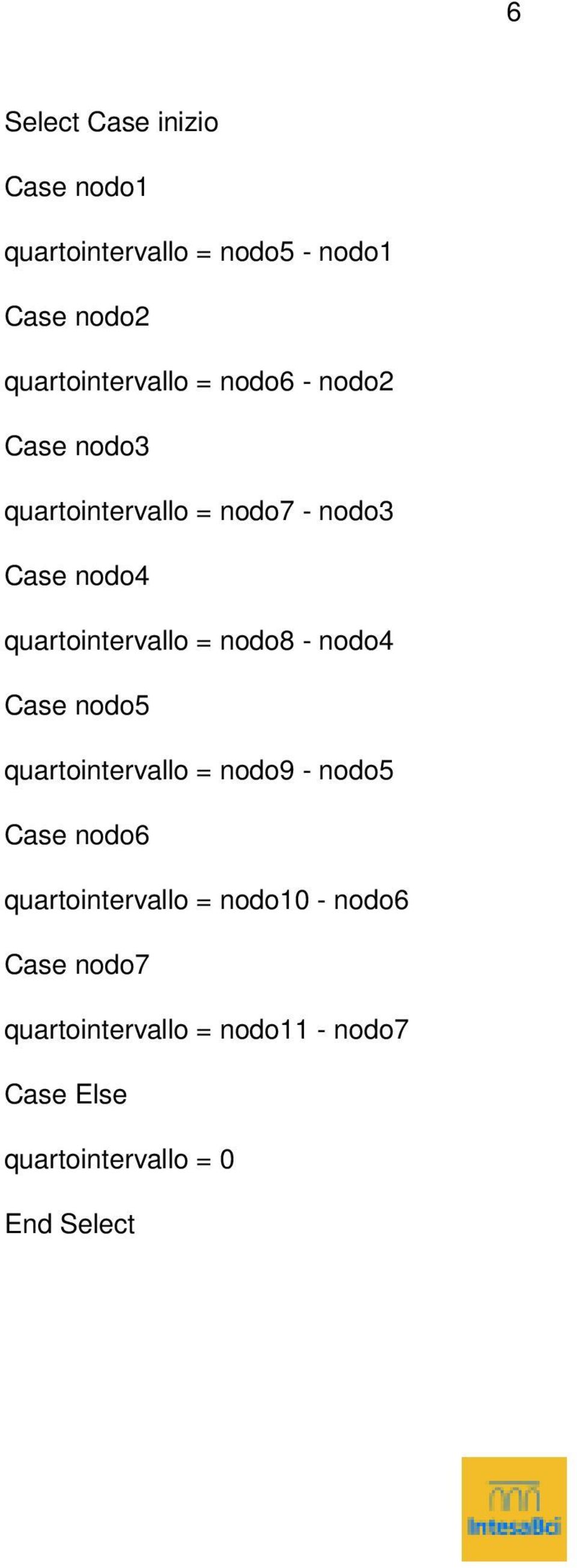 nodo5 quartointervallo = nodo9 - nodo5 Case nodo6 quartointervallo =