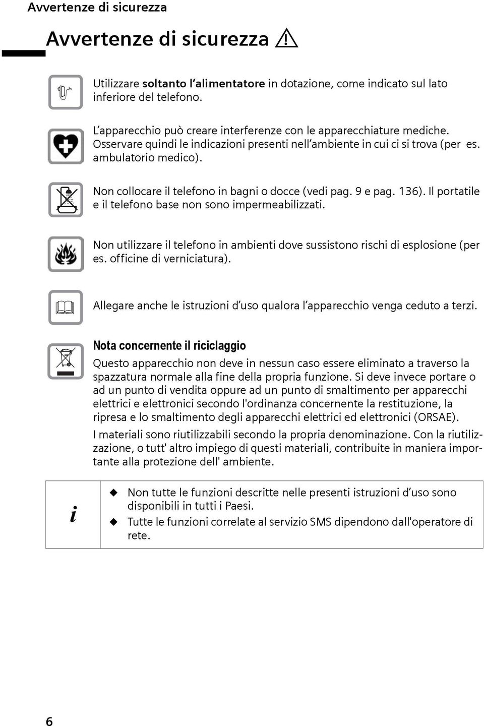 Il portatle e l telefono base non sono mpermeablzzat. Non utlzzare l telefono n ambent dove sussstono rsch d esplosone (per es. offcne d verncatura).