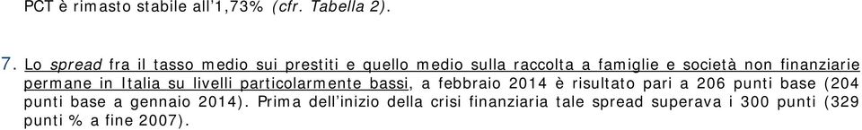 finanziarie permane in Italia su livelli particolarmente bassi, a febbraio 2014 è risultato pari a